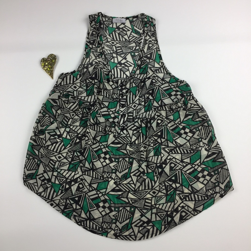 TOBI Racerback Sheer Tank Top SMALL Geometric